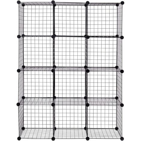 12 Cube garden mile® Cube Metal Wire Interlocking Cabinet & Storage Rack Wire Mesh Black Shelves Space Saving Metal Organiser Portable Adjustable 