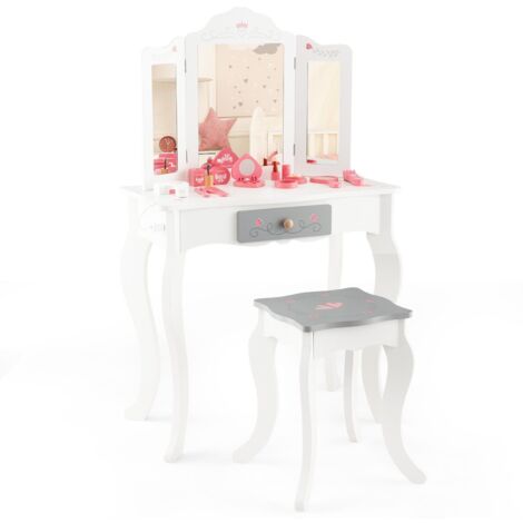 Kids Vanity Table Set 2 in 1 Toddler Princess Pretend Makeup Dressing Table (1/5)