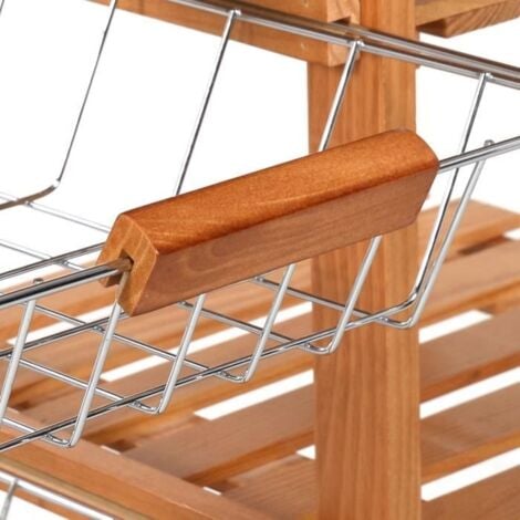 COSTWAY Chariot de Cuisine Desserte sur Roulettes en Bois de Pin avec 2 Paniers 2 Tiroirs 2 Etagères 67 x 37 x 76 cm