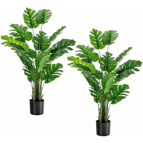 2 PCS 5FT Artificial Monstera Deliciosa Plant Faux Evergreen Tree W/ Cement Pot (1/5)