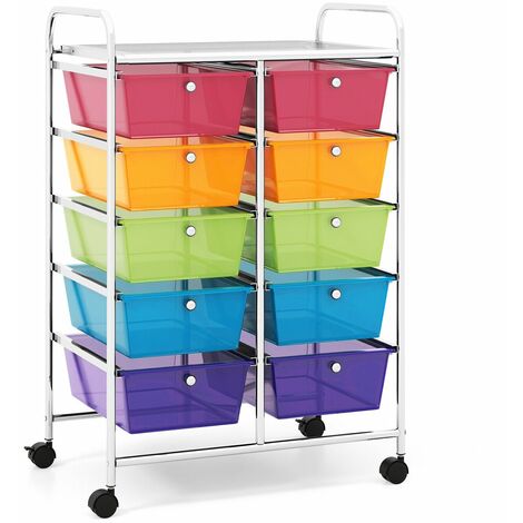 10 Drawers Storage Trolley Mobile Rolling Utility Cart Home Office Organizer (1/5)