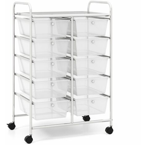 10 Drawers Storage Trolley Mobile Rolling Utility Cart Home Office Organizer (1/5)