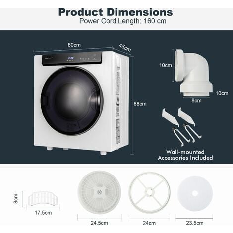 4KG Compact Dryer 1400W Electric Clothes Dryer Laundry Dryer 3 Heating Options