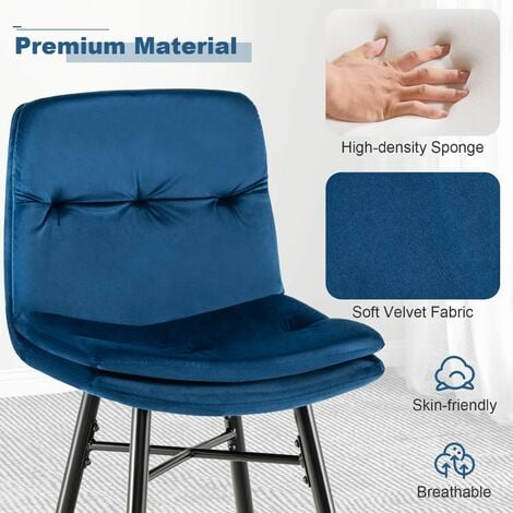 Set of 2 Bar Stools Velvet Counter Height Chair Upholstered High Dining Chairs
