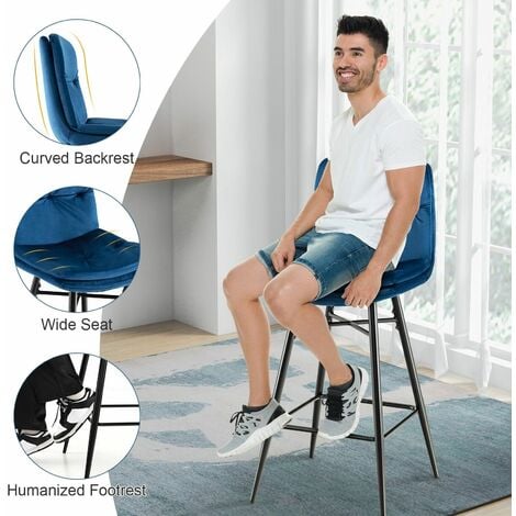 Set of 2 Bar Stools Velvet Counter Height Chair Upholstered High Dining Chairs