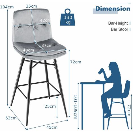 Set of 2 Bar Stools Velvet Counter Height Chair Upholstered High Dining Chairs