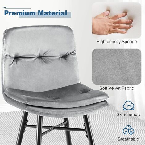 Set of 2 Bar Stools Velvet Counter Height Chair Upholstered High Dining Chairs