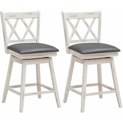 Set of 2 Bar Stools Counter Height Chair Pub 360 °Swiveling Upholstered Seat 24" (1/5)