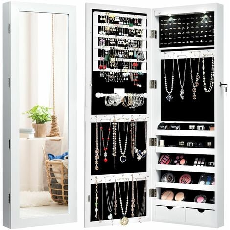 Free-Standing Jewelry Cabinet Full Length Mirror Jewelry Organizer