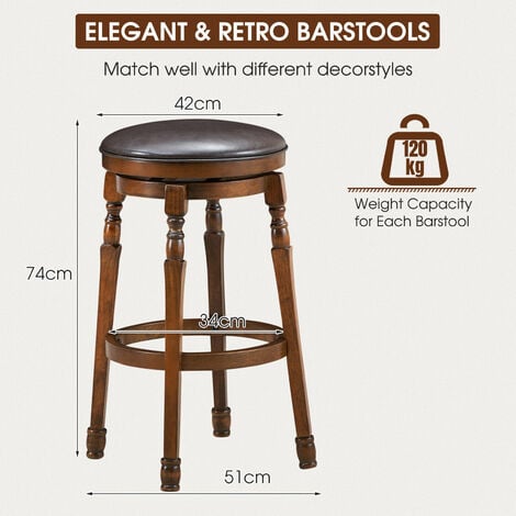 Set of 2 Bar Stools Kitchen Counter Height Pub Chair 360°Swivel 29 ...