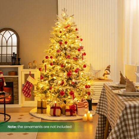 6FT Pre-Lit Artificial Christmas Tree Snow-flocked Xmas Tree 350 LED Lights