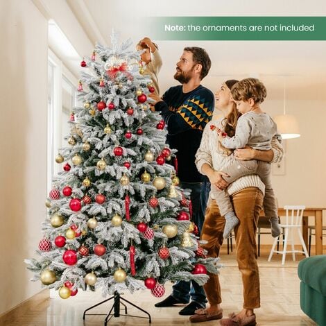 6FT Pre-Lit Artificial Christmas Tree Snow-flocked Xmas Tree 350 LED Lights
