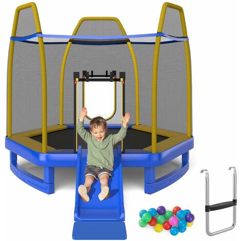 7FT Kids Trampoline Toddler Fitness Jumper Safety Enclosure Ladder With Slide