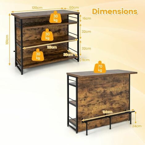 Industrial Wine Bar Cabinet Kitchen Storage Sideboard W/ Wine Rack Glass Holders
