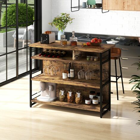 Industrial Wine Bar Cabinet Kitchen Storage Sideboard W/ Wine Rack Glass Holders