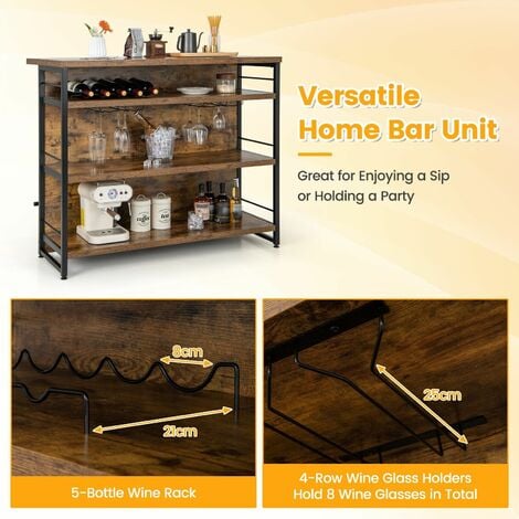 Industrial Wine Bar Cabinet Kitchen Storage Sideboard W/ Wine Rack Glass Holders