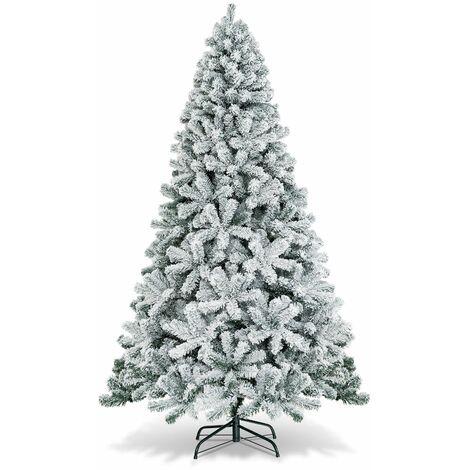 7.5FT Snow Flocked Artificial Christmas Tree Unlit Hinged Xmas Tree W/ 1010 Tips (1/5)