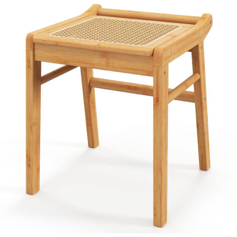 Bamboo Vanity Stool Living Room Makeup Dressing Rattan Top Ottoman Footrest (1/5)