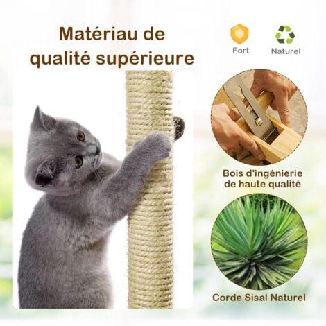 COSTWAY Arbre à Chat 135 cm à 4 Niveaux avec Perchoir en Peluche Poteaux à Gratter Grande Niche et Tapis Amovibles pour Chatons