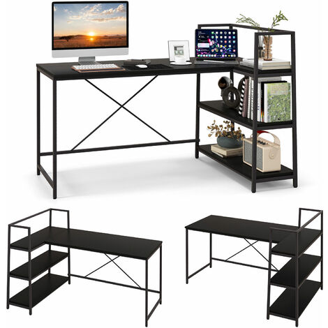 L-Shaped Corner Computer Desk Study Writing Table Workstation with Storage Shelf (1/5)