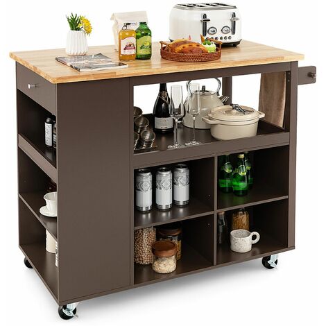 Kitchen Island Rolling Storage Trolley Cart Cupboard With 4 Adjustable Shelves