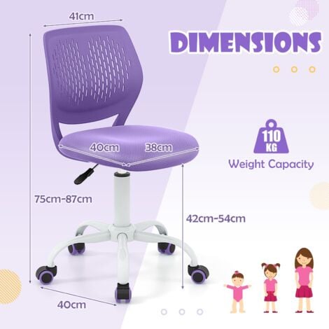 Kids School Desk Chair Ergonomic Study Chair Adjustable Rolling Swivel-Purple