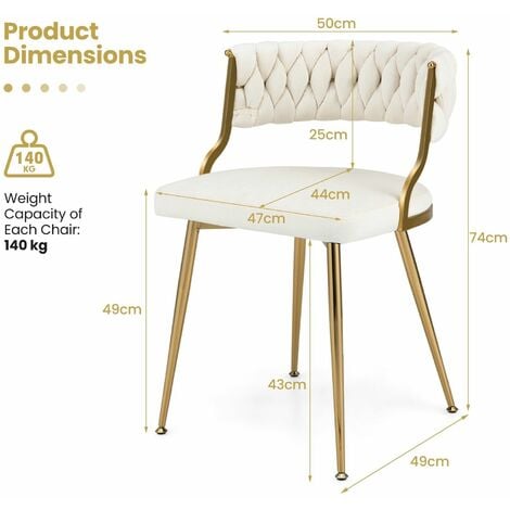Set of 2 Dining Chairs Upholstered Armless Velvet Accent Chair With Woven Back