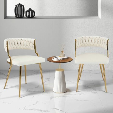 Set of 2 Dining Chairs Upholstered Armless Velvet Accent Chair With Woven Back