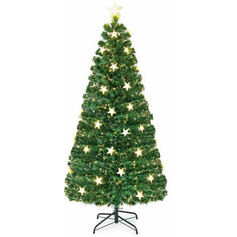 6FT Pre-Lit Artificial Christmas Tree Fiber Optics Xmas Tree 8 Lighting Modes (1/5)