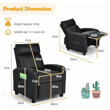 Kids Recliner Chair PU Leather Ergonomic Adjustable Sofa Chair Lounge Chair
