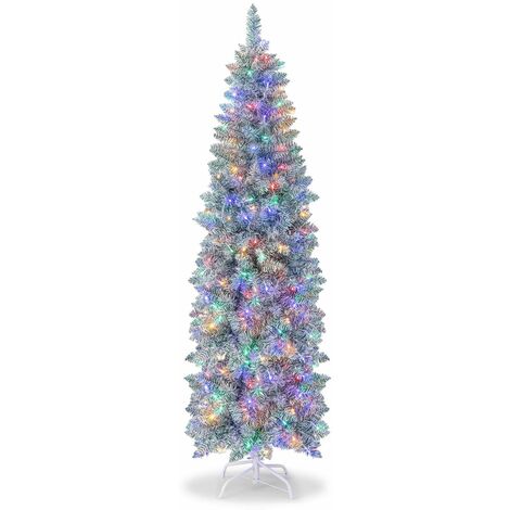 6FT Pre-Lit Artificial Christmas Tree Hinged Pencil Xmas Tree W/ 250 LED Lights (1/5)