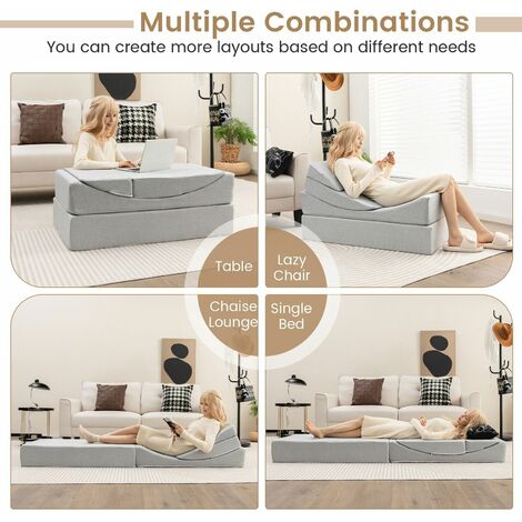 Convertible Folding Sofa Bed 4-in-1 Floor Futon Sleeper Chair High-density Foam