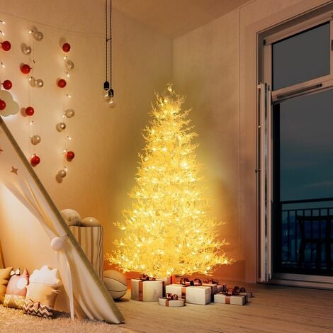 6FT Pre-Lit Artificial Christmas Tree White Flocked Xmas Tree 300 LED 11 Modes