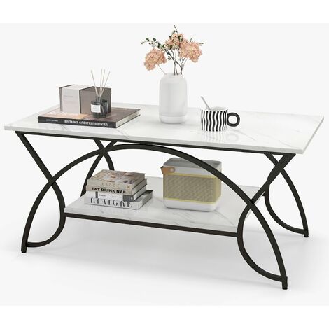 Modern Wood Grain Coffee Table 2-Tier Rectangular Accent Table Chic Cocktail (1/5)