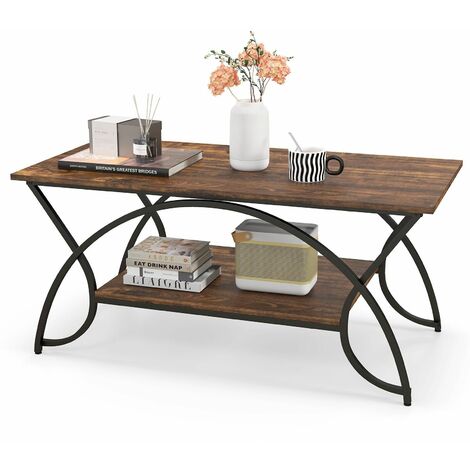 Modern Wood Grain Coffee Table 2-Tier Rectangular Accent Table Chic Cocktail (1/5)