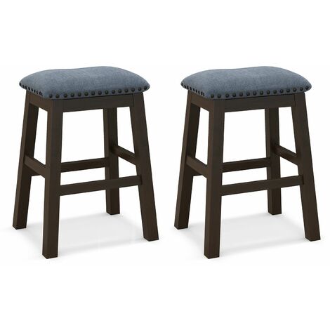 Set of 2 Bar Stools Saddle Padded Seat Stool Counter Height Stools W/ Wood Legs