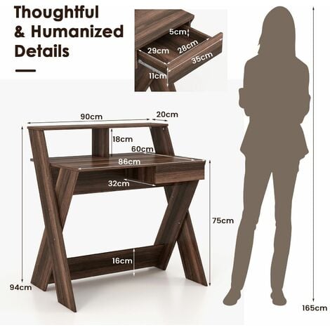 Wooden Computer Desk Home Office Writing Desk with Monitor Stand Riser X-shaped