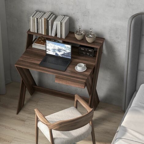 Wooden Computer Desk Home Office Writing Desk with Monitor Stand Riser X-shaped