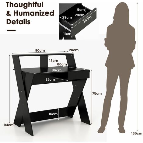 Wooden Computer Desk Home Office Writing Desk with Monitor Stand Riser X-shaped