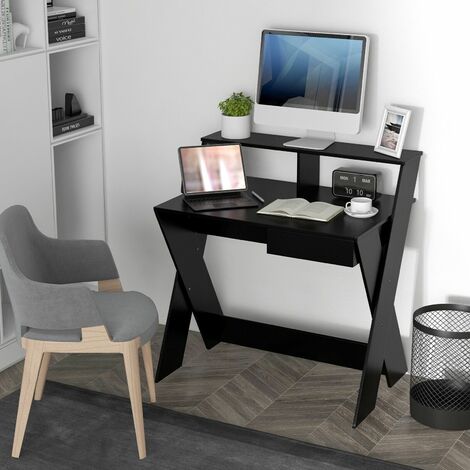 Wooden Computer Desk Home Office Writing Desk with Monitor Stand Riser X-shaped