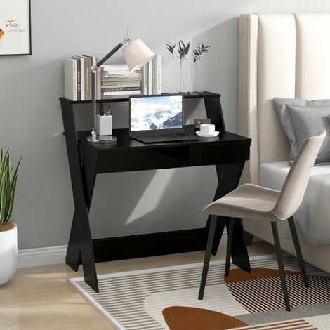 Wooden Computer Desk Home Office Writing Desk with Monitor Stand Riser X-shaped