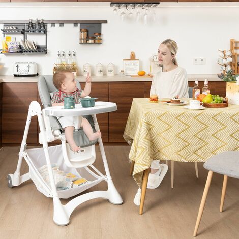 Folding Baby High Chair Adjustable Convertible High Chair W/ Detachable Cushion