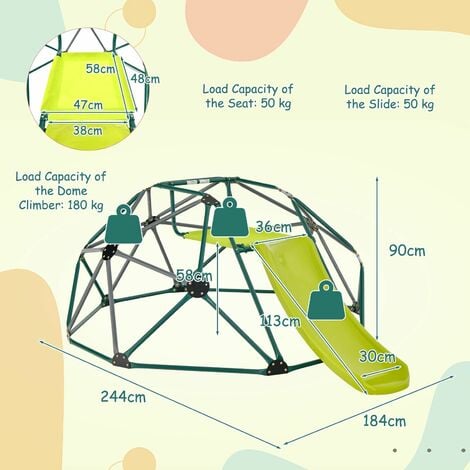 8FT Dome Climber Kids Toddler Climbing Frame With Slide Geometric Climbing Dome