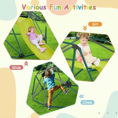 8FT Dome Climber Kids Toddler Climbing Frame With Slide Geometric Climbing Dome