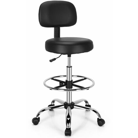 Ergonomic Drafting Chair Faux Leather Upholstered Rolling Stool w/ Backrest (1/5)