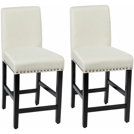 Set of 2 Bar Stools Counter Height Chair Upholstered W/ Low Backrest Wide Seat (1/5)