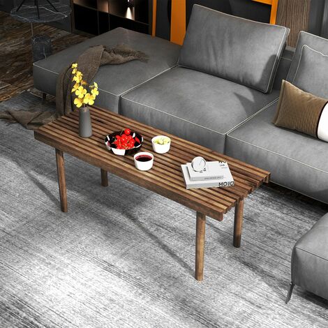 Modern Coffee Table Accent Center Tea Table Cocktail Table with Slatted Tabletop