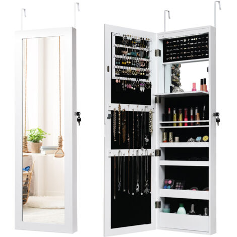 Wall/Door Mounted Jewelry Armoire Organizer Full-length Mirror Storage Cabinet (1/5)