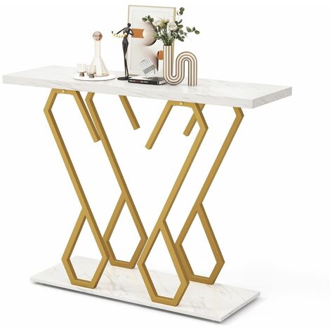 Modern Console Table Faux Marble Narrow Entryway Hallway Table Accent Desk 100cm