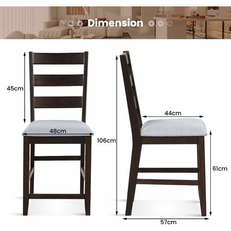 Set of 2 Bar Stools Counter Height Chair Pub Dining Chairs With Padded Seat